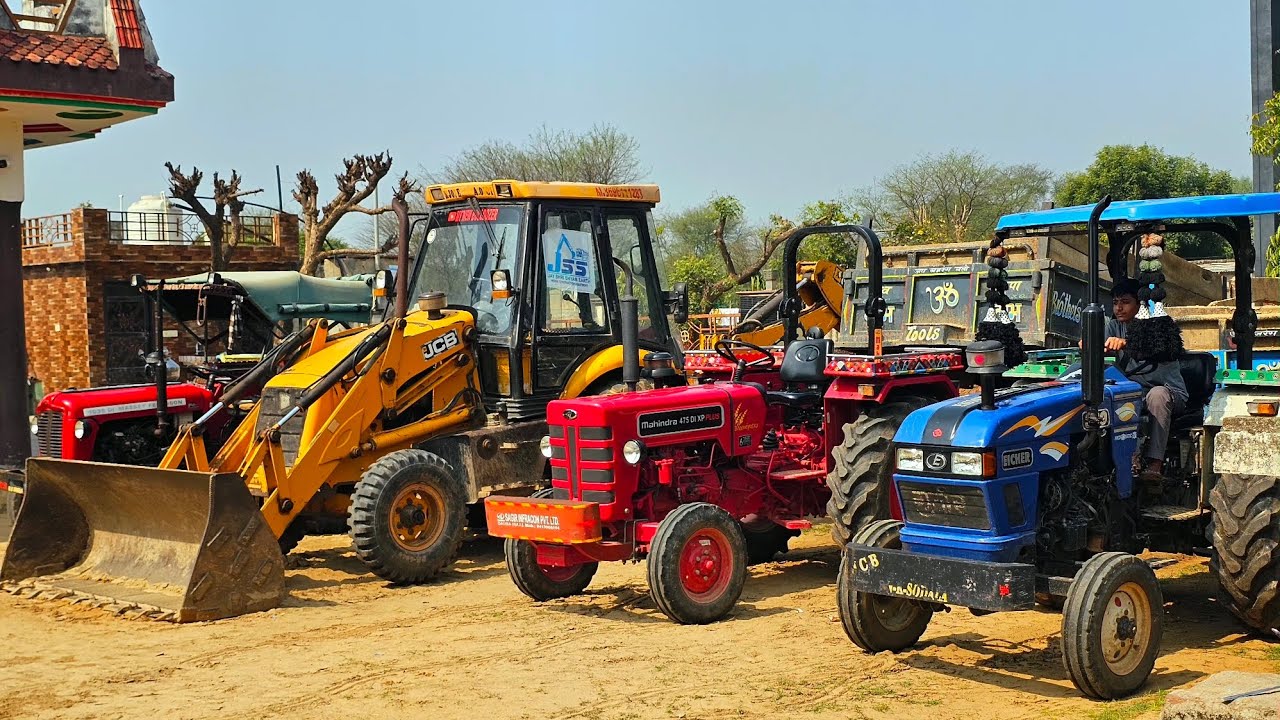 JCB 3dx Machine Loading 4 Tractors Stuck Mud in New Holland 3630 Eicher 380 Swaraj 855FE | #tractor