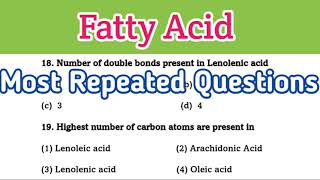 Fatty Acid ||biochemistry mcq || biochemistry mcq with answers || Most Repeated Questions (11)
