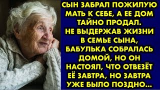 картинка: Сын забрал пожилую мать к себе а ее дом тайно продал. Не выдержав жизни в семье сына бабулька собрал