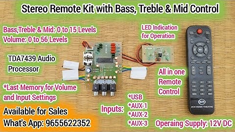TDA7439 Stereo Remote Kit | Bass, Treble & Mid Control |Connection Details| Village Tech Tree| Tamil
