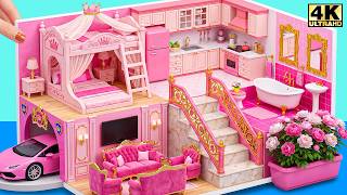 🐰🌈 Build Cute Pink Bunny Barbie House with Bunk Bed & Bubble Bath ❤️ | DIY Miniature House