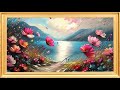 Lakeside Meadow golden frame vintage art tv watercolor minimalist  abstract muted background