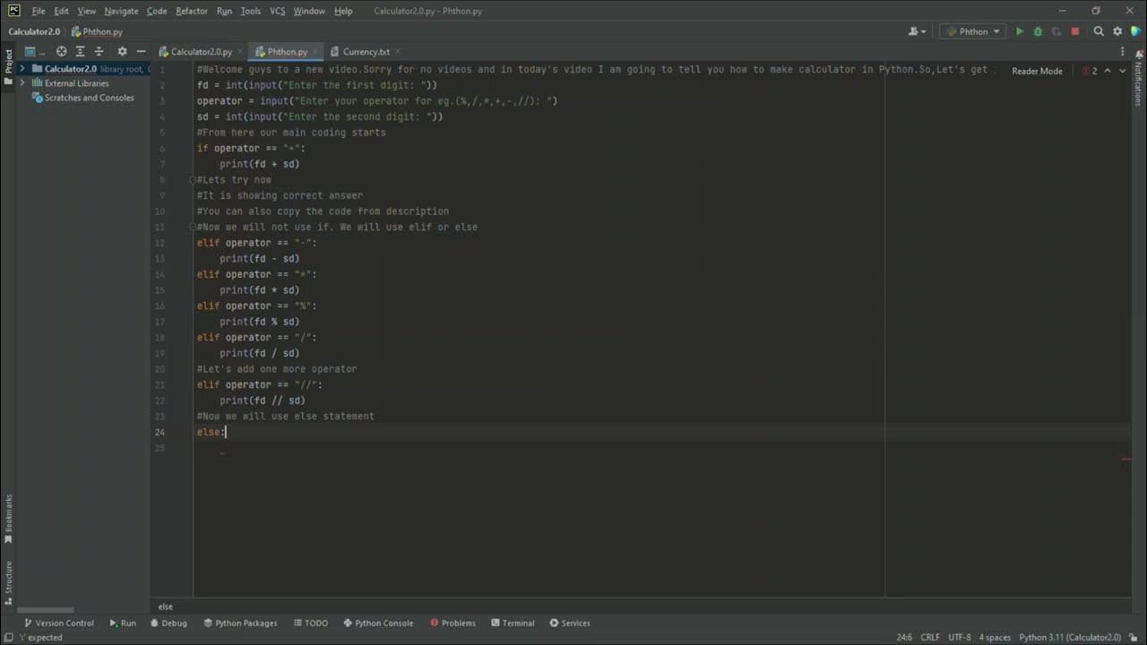 How to make calculator in Python Pycharm updated version full code copy ...