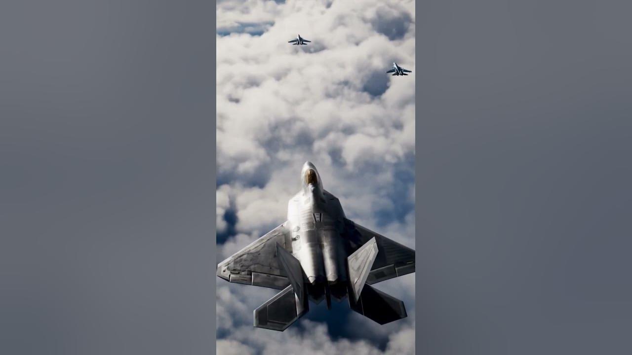 F-22 creeps up on a pair of Russian Su-33 jets.  #f22 #sukhoi #usa #russia #shorts #edit #reels #fyp