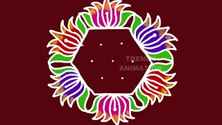 Awesome easy & simple rangoli with 7*4dots | karthika masam muggulu | Lotus muggulu |Trendyanimation