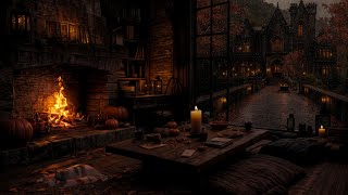 Peaceful Autumn Rainy Night by the Window🍂Ancient Castle, Fireplace Sounds | Perfect for Rest &amp;Relax