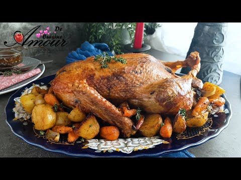 Whole Oven-Roasted Duck with Crispy Skin, Served with Sautéed Vegetables