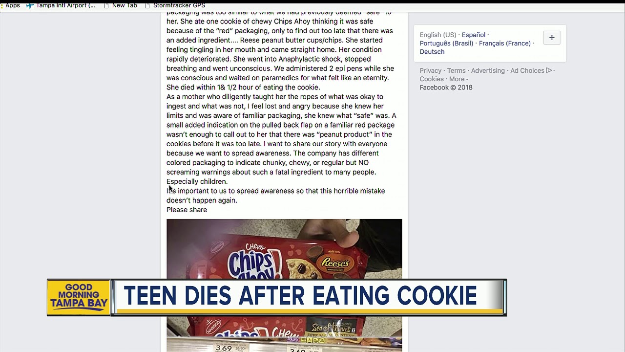 Mothers react after teenager dies of food allergy from Chips Ahoy