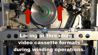 To lace or to unlace, that is the question. Video deck threading during tape wind.