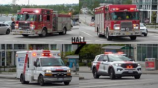 Burnaby Fire Department - E1, R1, + BCAS x4 Responding to a Roll Over MVA