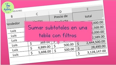 Sumar subtotales en una tabla con filtros