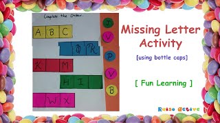 Missing Alphabets Activity using bottle caps and coins | Place missing letters