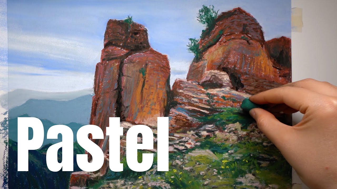 Pastel Painting Timelapse Rocks on the mountain 4K60fps YouTube