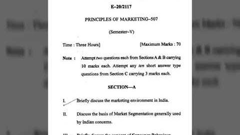 PRINCIPLES OF MARKETING || QUESTION PAPER