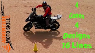 Motorcycle Cone Drills for Off-Road Training – 4 Cones X 4 Designs X 4 Lines of Travel for Each One