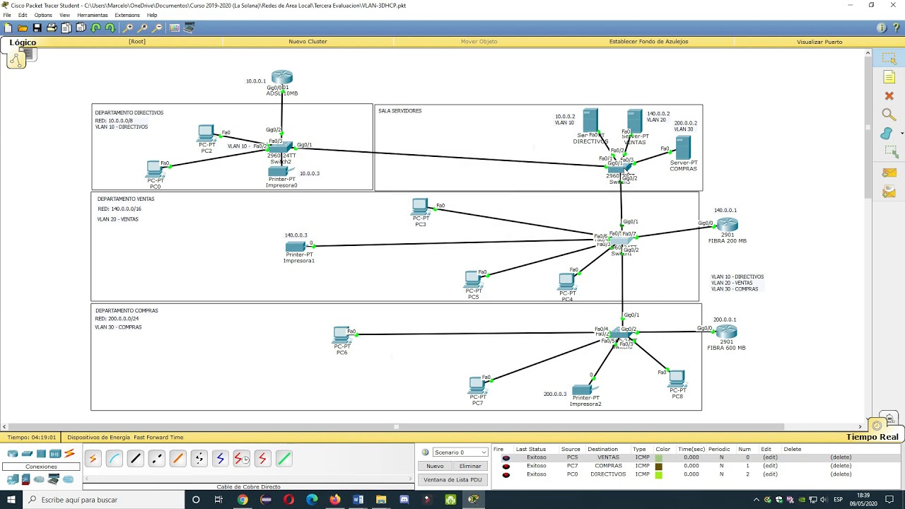 Packet tracer. Vlans. 3 Servidores DHCP. Anexo.