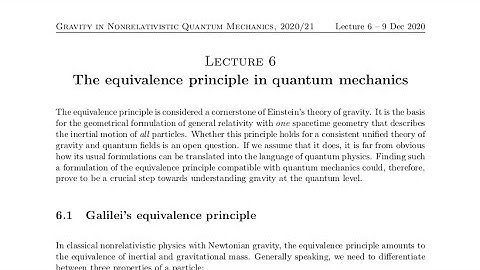 Lecture 6: The equivalence principle in quantum mechanics