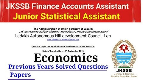 Ladakh Panchayat Accounts Assistant Paper|JKSSB Previous Year Paper Finance Accounts Assistant|JSA