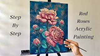How to PAINT Red Rose Flowers | ACRYLIC PAINTING