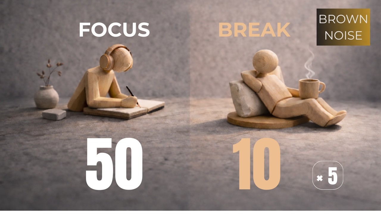 Brown Noise Study Timer | 50/10 Pomodoro ×5 | 5 Hours Deep Focus - YouTube