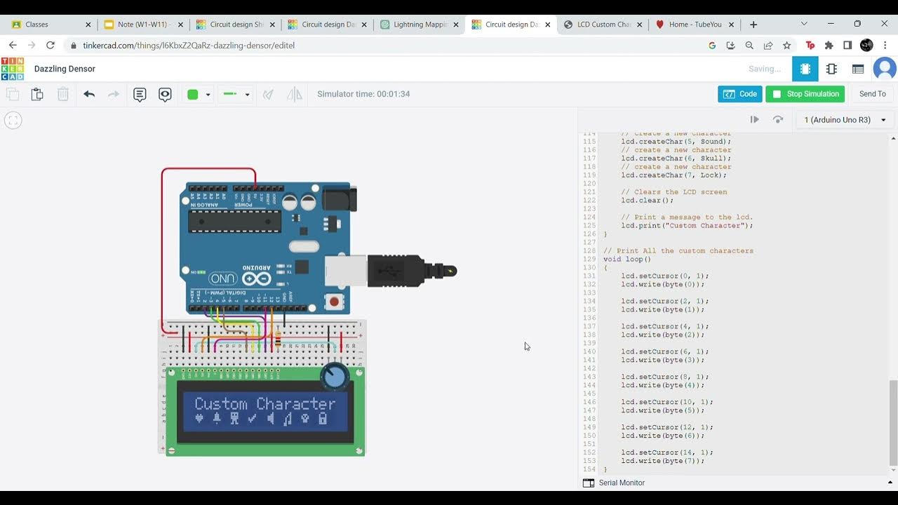 LCD Custom Character by using Arduino in TinkerCad - YouTube