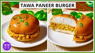 Spicy Tawa Paneer Burger Recipe | Veg Cottage Cheese Burger At Home