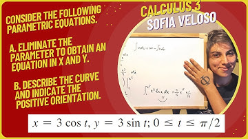 12.1.20 x=3cos⁡t, y=3sin⁡t 0≤t≤π/2 a) Eliminate the parameter to obtain an equation in x and y...
