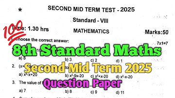 8th Maths Second Mid Term Question Paper 2025 English Medium