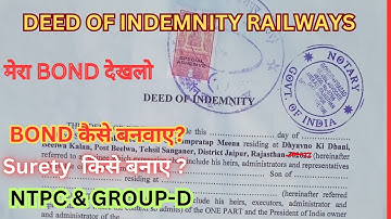 DEED OF INDEMNITY RAILWAYS | RAILWAYS BOND | RRB NTPC BOND KAISE BANAYE