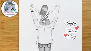 Father's day special drawing || Easy way to draw Father and Daughter -step by step || Pencil sketch