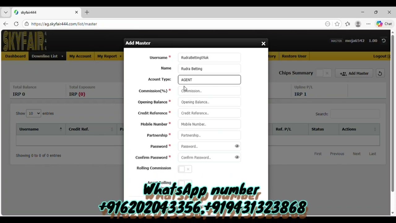 How to create master id . Admin id create for betting. 