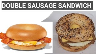 Dunkin Donuts Double Sausage Egg And Cheese Everything Bagel Sandwich