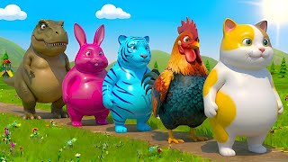 Giant Dinosaur & Hungry Tiger Long Water Slide | 3D Animals Challenge | Tiny Tubs Academy 2026 screenshot 1