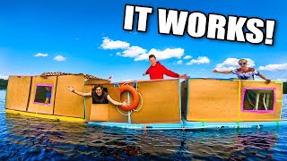 Massive BOX FORT House Boat On A LAKE! Cardboard Boat (24 Hour Challenge)
