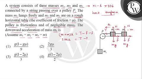 A system consists of three masses \( m_{1}, m_{2} \) and \( m_{3} \) connected by a string passi....