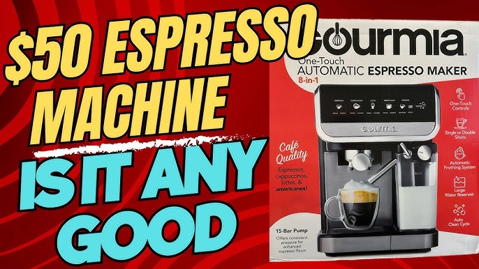 New Gourmia 4-Shot Steam Espresso, Cappuccino, and Latte Maker with Frothing Wand