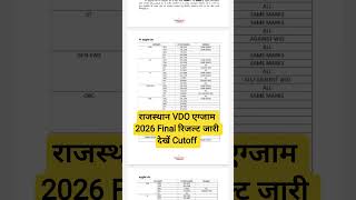 RSSB VDO Village Development Officer Result 2026 Rajasthan VDO Exam 2026 Final Cutoff