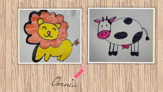 #رسم الحيوانات بطريقه سهله|How to draw caw  and lion ?.