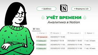 картинка: Notion статистика. Учет времени в Ноушен. Формулы Notion 2.0 + ШАБЛОН