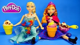 Play Doh - Disney Frozen Elsa Anna Playdough Magic Swirl Ice Cream Shoppe Barbie Doll Episode