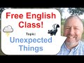 Free English Class! Topic: Unexpected Things! 🌩️🦨💵