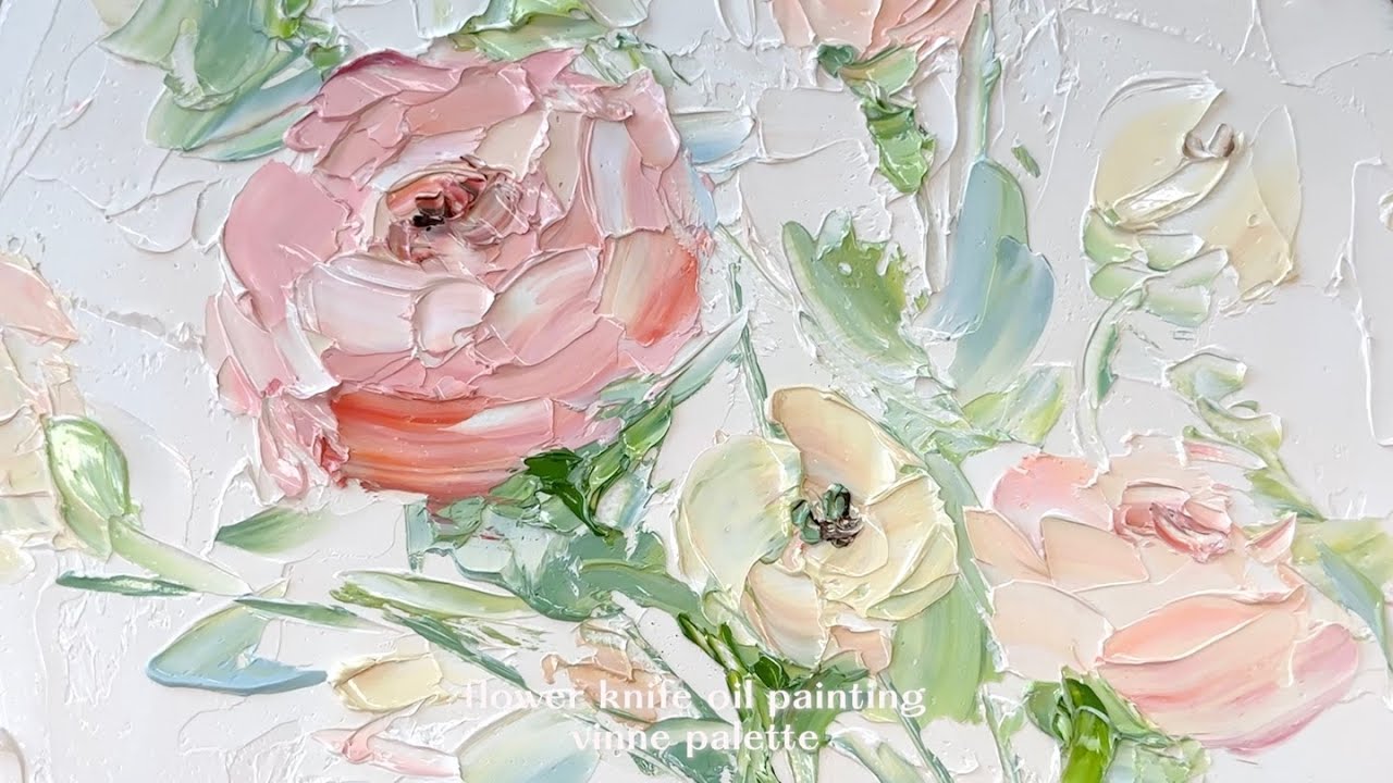 꾸덕꾸덕 유화 나이프화 꽃 그리기 (빈티지로즈 ver.) Flower knife oil painting