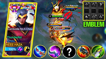 CHOU TOP 1 GLOBAL EMBLEM SET 2023 AND BUILD / CHOU NEW META GAMEPLAY - Mobile Legends