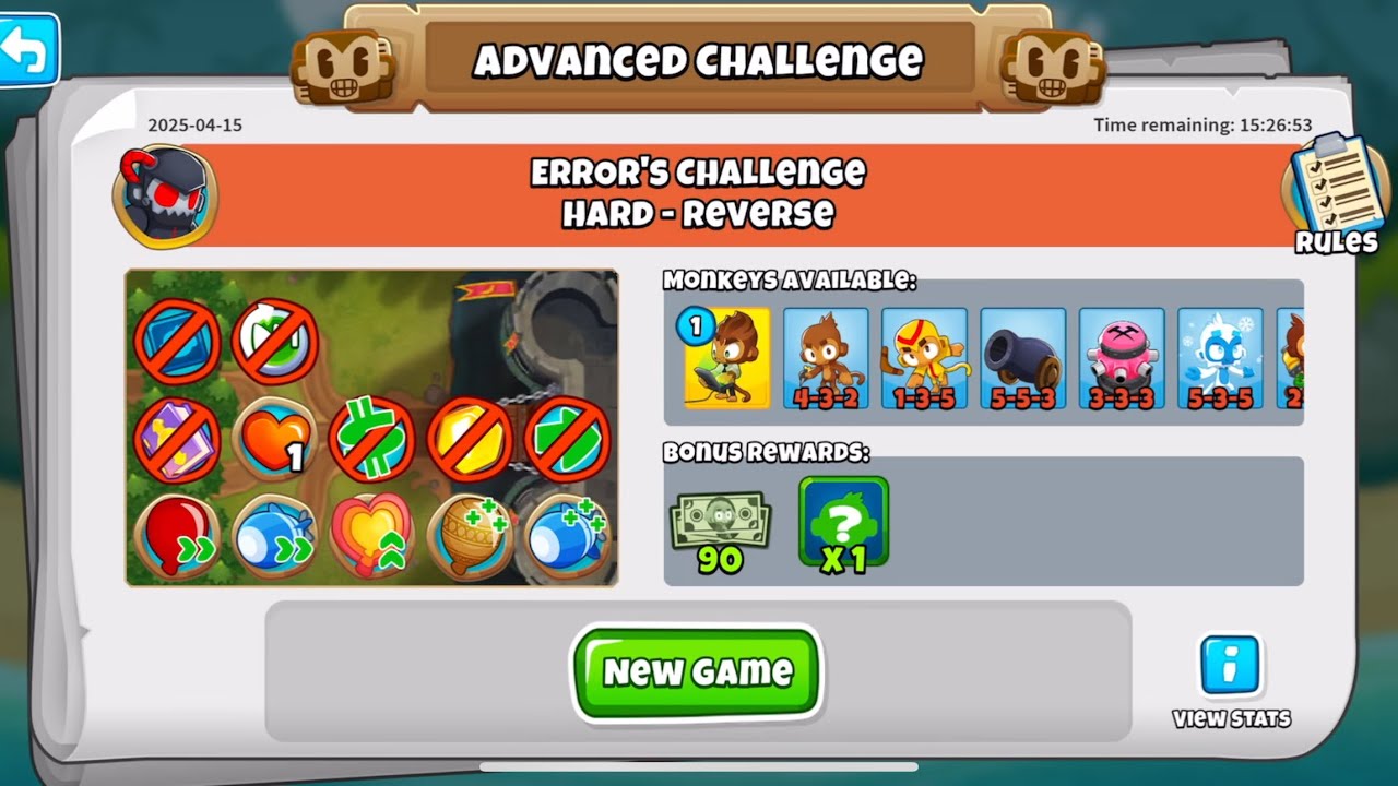BTD6 ADVANCED CHALLENGE ERROR'S CHALLENGE HARD - REVERSE April 15, 2025