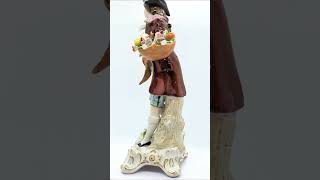 VINTAGE SITZENDORF Germany BAROQUE Young Man Basket Flowers PORCELAIN FIGURINE
