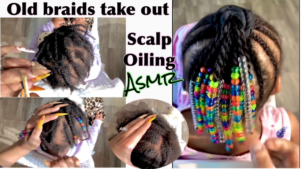 {ASMR} scalp massage/scratching | Old braids take off /New braids oiling
