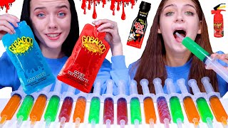 ASMR Rainbow Jello Shooter Race with Popping Boba and Most Popular Food | Eating Sounds