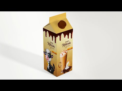 glossy paper tetra pack milkshake carton packaging in Photoshop