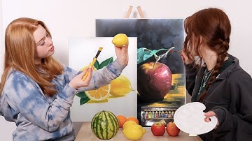 PAINTING FRUIT ART CHALLENGE *Still Life Acrylic Painting Fruit Canvas Wall Art | Ruby and Raylee