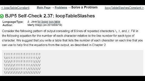 Java Practice It | Self-Check 2.37: loopTableSlashes | for loop, loop table